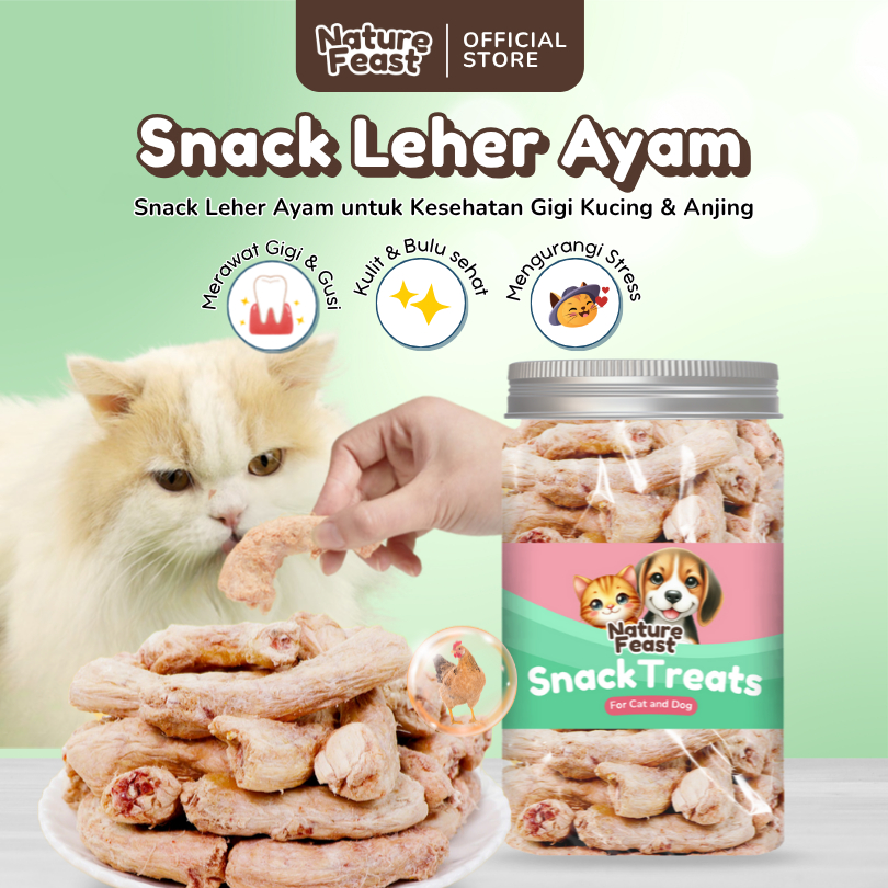 Nature Feast - Snack Leher Ayam Asli untuk Anjing & Kucing 100% Natural Freeze Dried Chicken Neck