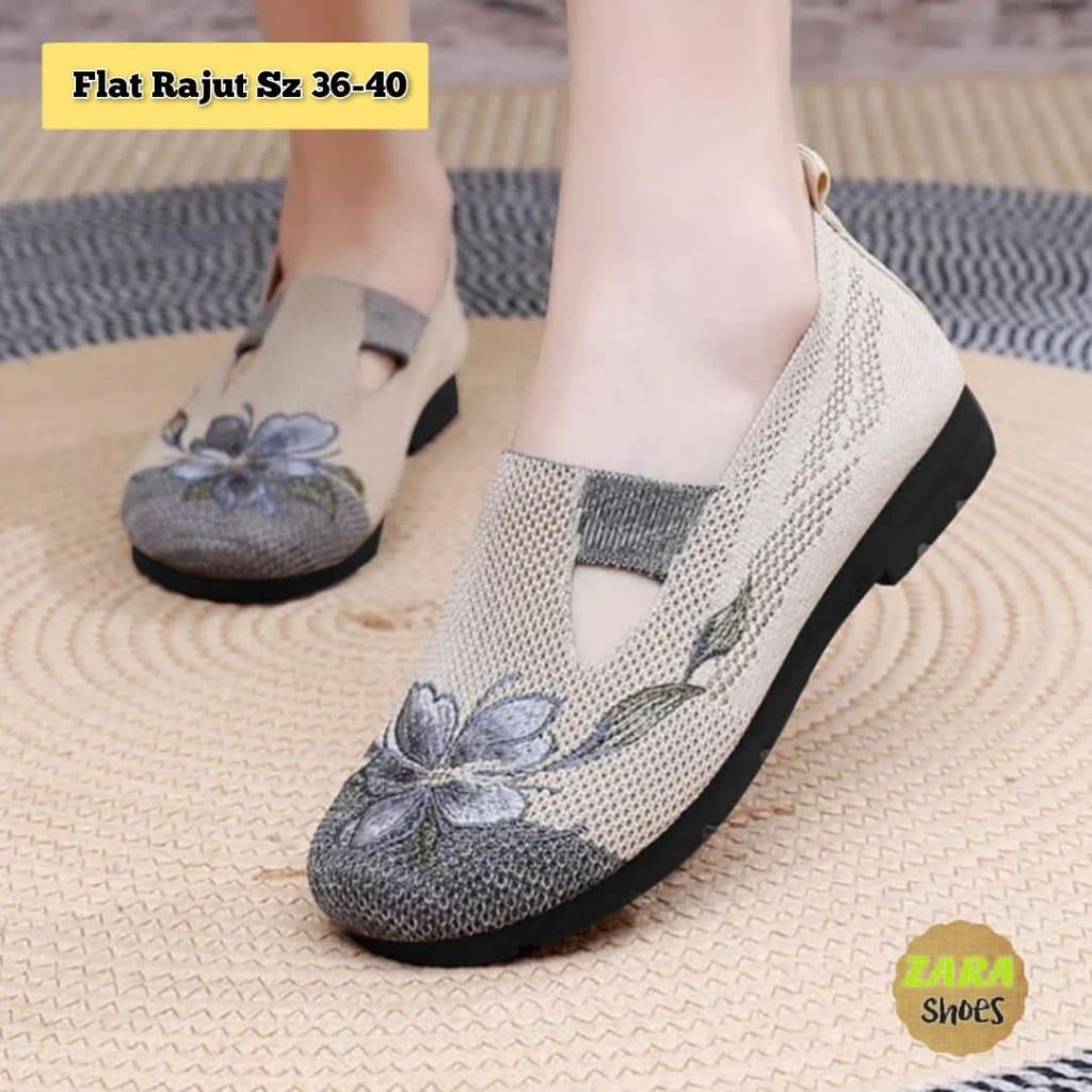 SEPATU FLAT RAJUT, SANDAL KARET IMPORT LENTUR NYAMAN BY OSS COLLECTION