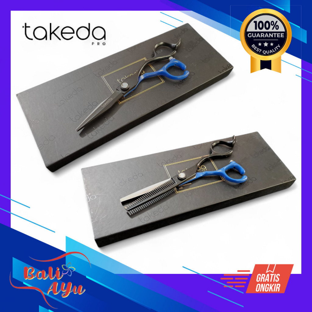 Takeda Pro Gunting Potong Rambut Dan Gunting Penipis Blue & Black Series 6 Inch
