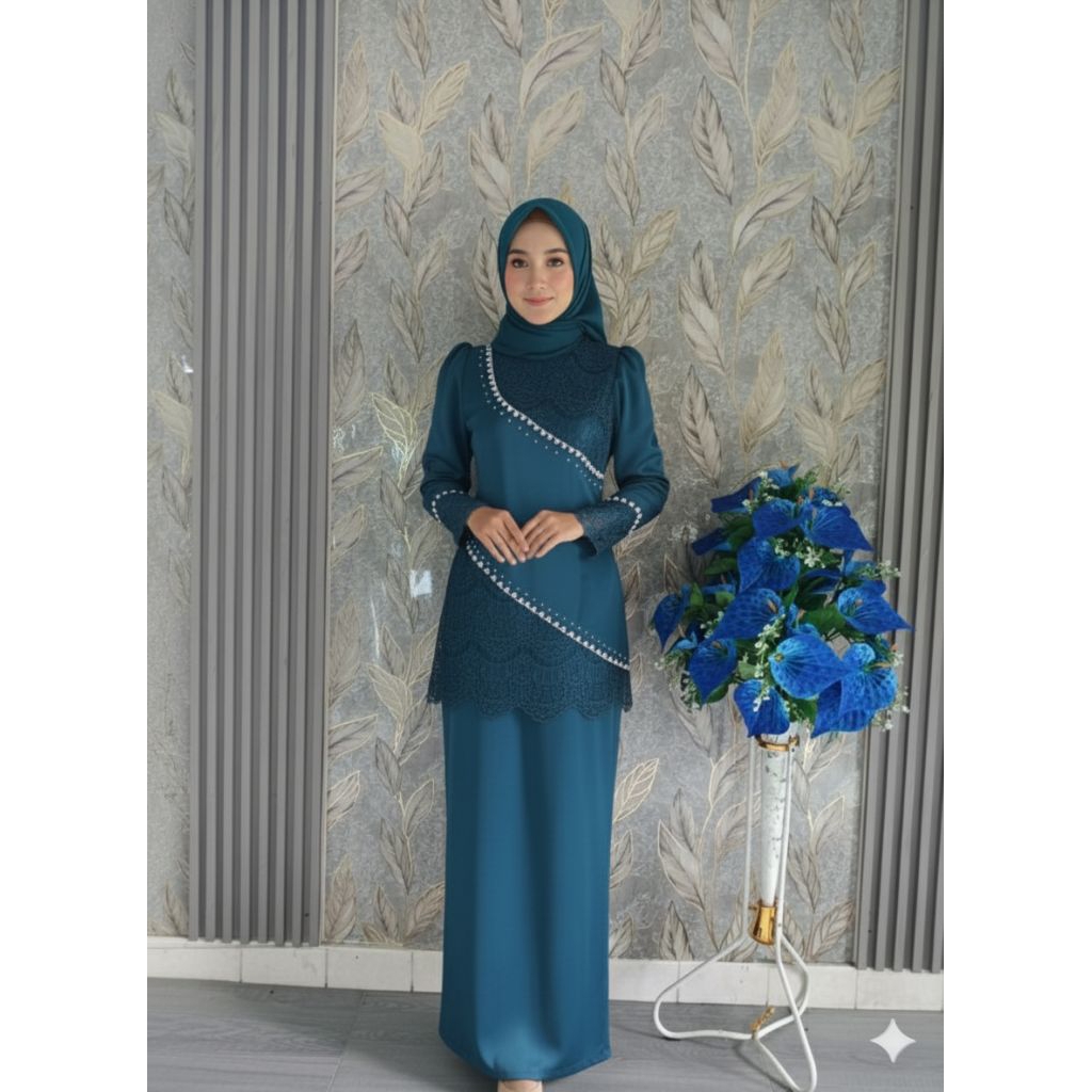 viralsetrok baju kurung melayu mix brukat modern