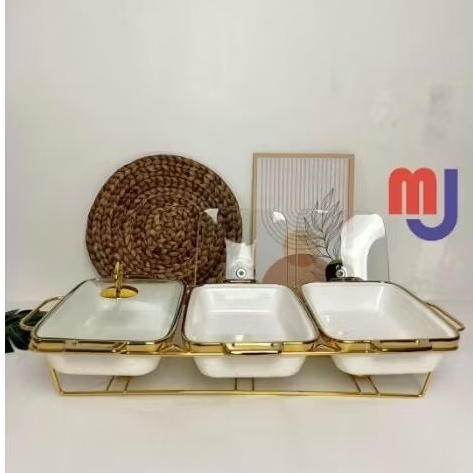 Prasmanan ss3 keramik fiorenza LGM / wadah saji keramik / basi casserole gold murah marble / 978 LGM