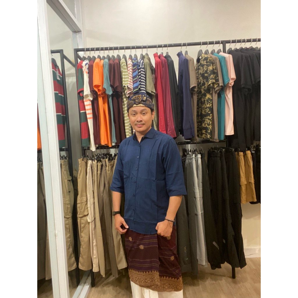 Kemeja Navy Lengan 7/8 Serat Jagung | Kemeja Pria | Baju Adat