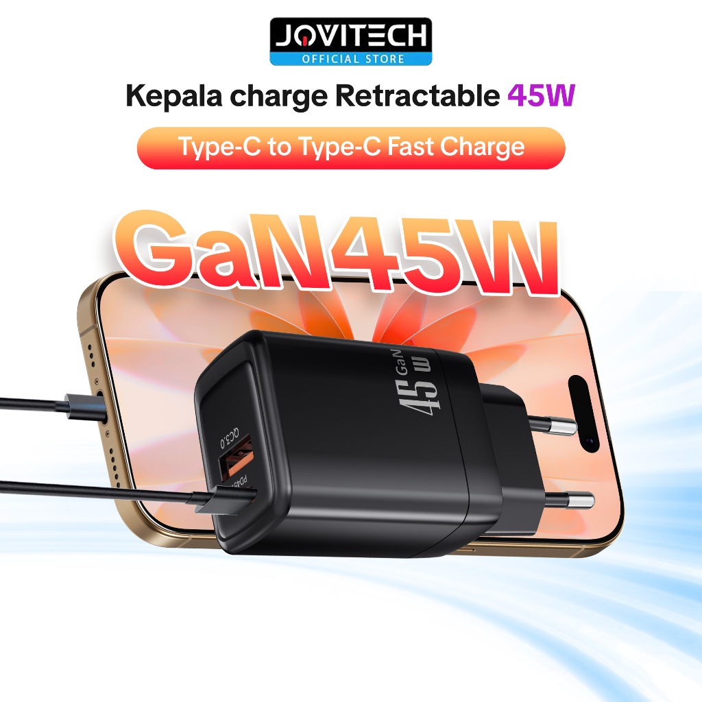Jovitech CA45 Charger Dual Port GaN Chip Charger Samsung iPhone 15 16 Pro Max PD Type C USB Fast Cha