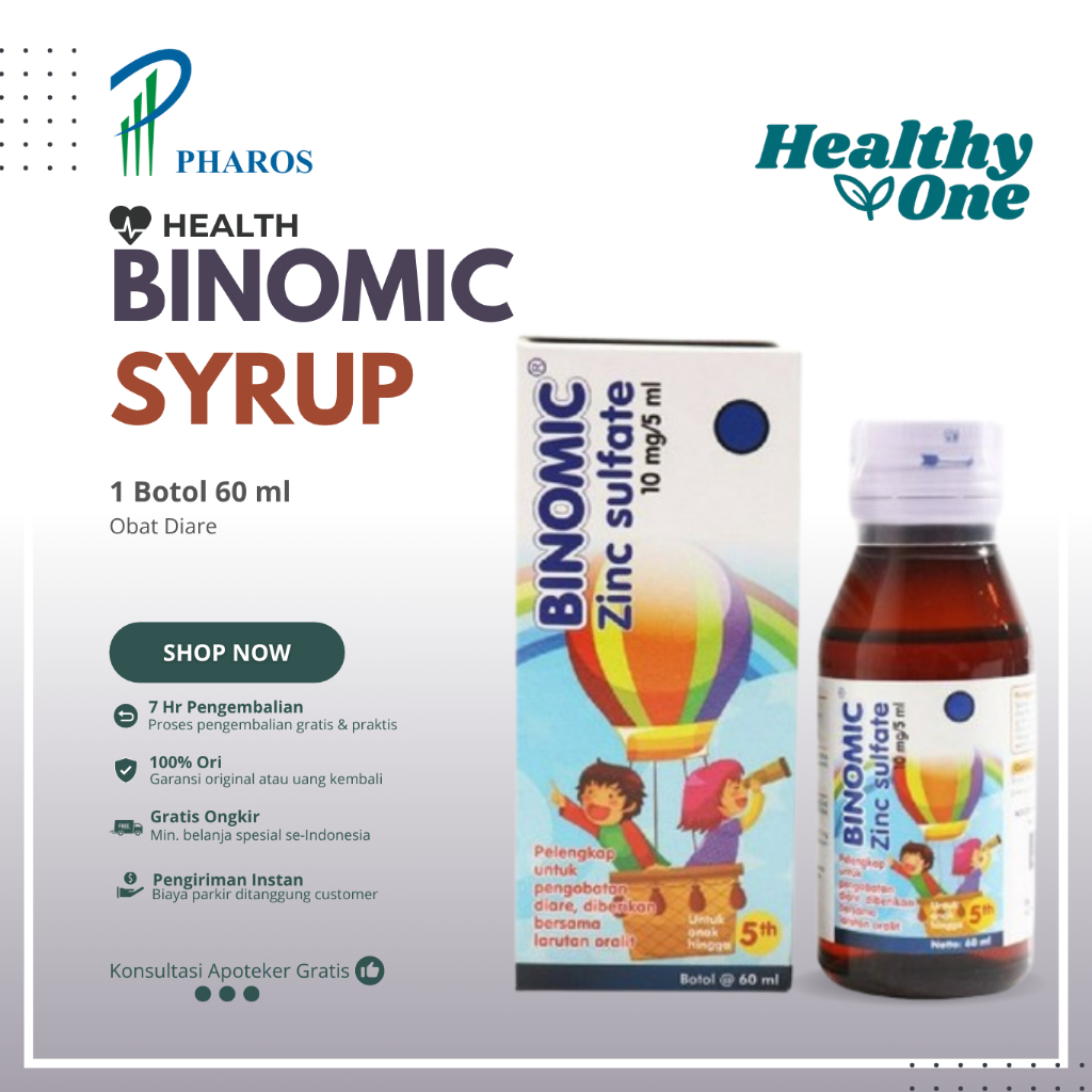 Binomic Sirup 60 Ml / Obat Diare Untuk Anak-Anak / Pencernaan / Zinc / Oralit / Zinc Sulfate