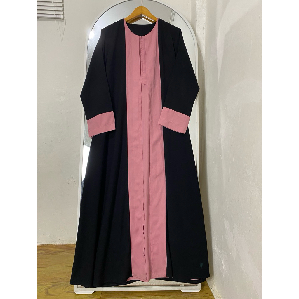 (Preloved) Abaya layer warna jetblack kombinasi | Abaya Turki | Abaya turkey