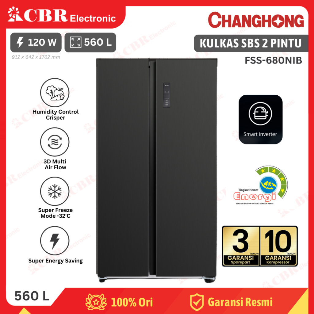 Kulkas Changhong Side By Side 2 Pintu 560 L/ FSS-680NIB