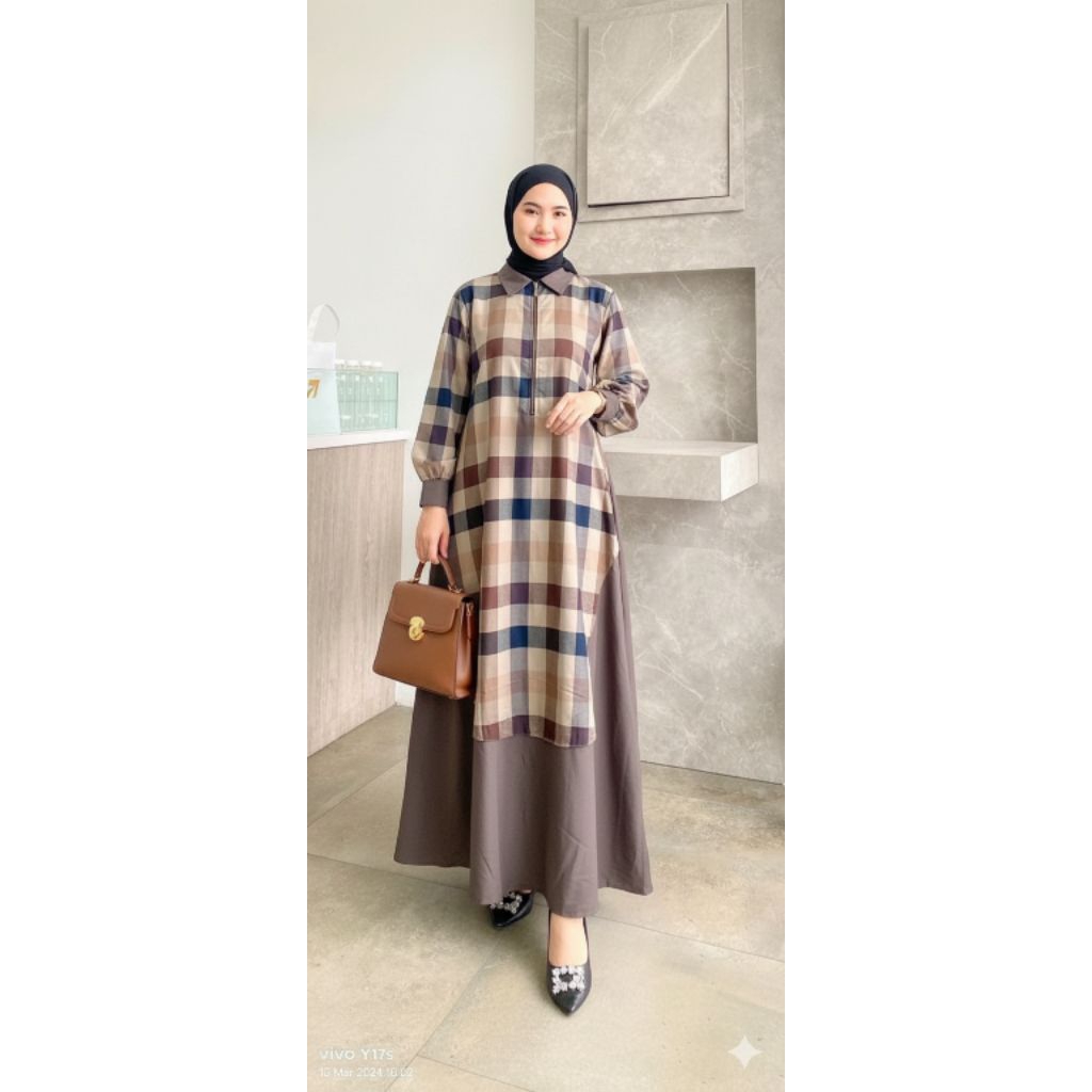 Gamis Toyobo Premium kotak kotak/Dress Wanita Kotak Kotak  A19