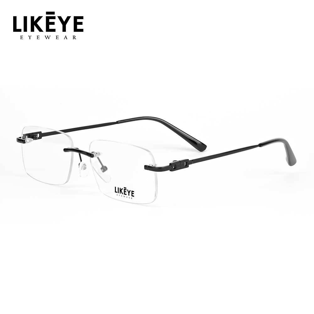 Likeye Kacamata Rimless Model Koak Anti Blueray Stylish Frame Metal Bisa Minus Pria Wanita Business 
