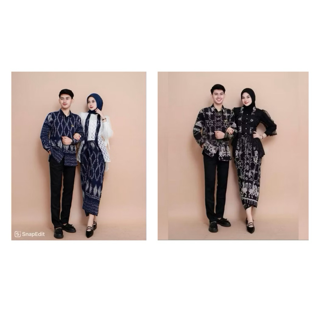 Set Couple Puspa navy Baju Couple Kondangan Kemeja pria full tenun set dress tradisional kebaya , ko