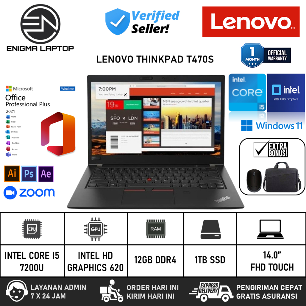 Laptop Lenovo Thinkpad T470S intel Core i5 7200U RAM 12GB 1TB SSD 14.0 FHD TouchScreen Win10Pro