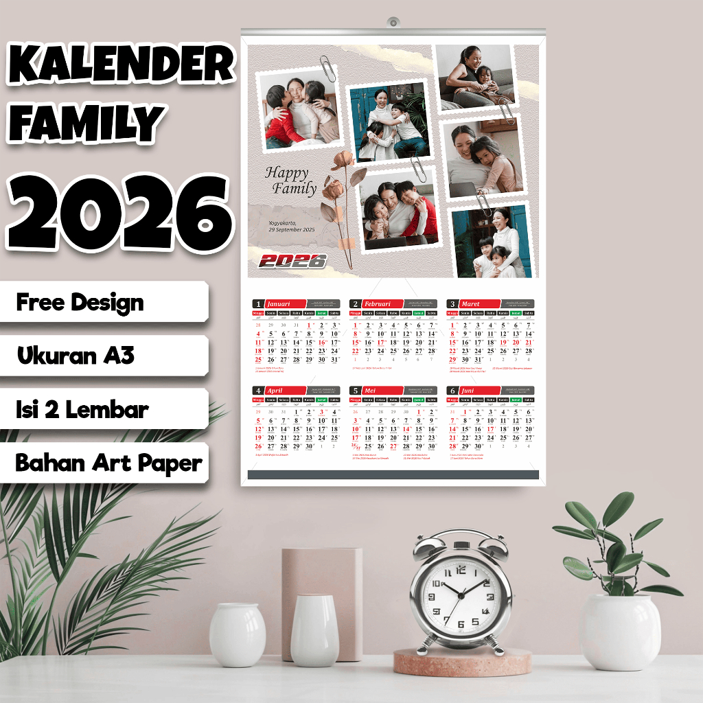 Kalender 2 Lembar Kalender Foto Keluarga, Kalender foto Bersama Kalender Foto Pasangan, Bisa Custom 