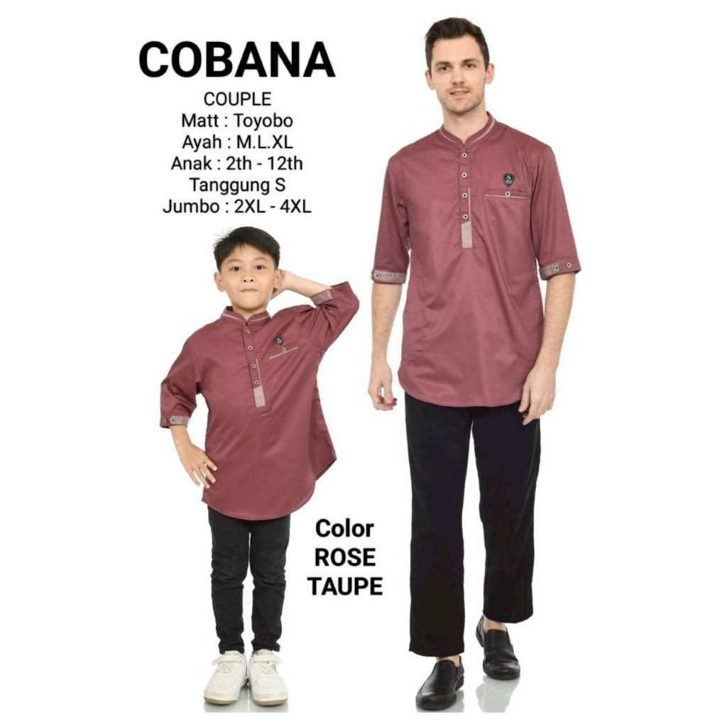 Cobana Store - Baju Koko Kurta Cobana Couple Ayah Dan Anak Warna ROSE TAUPE Bahan Toyobo Premium Teb