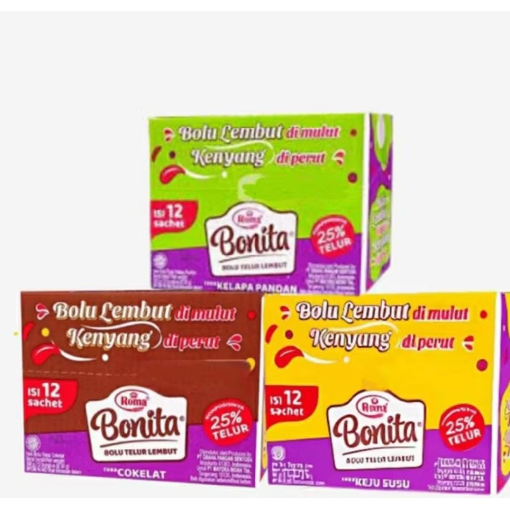 BOLU BONITA | ROMA BONITA | BOLU ROMA BONITA COKLAT KEJU SUSU KELAPA PANDAN | 1 BOX ISI 12