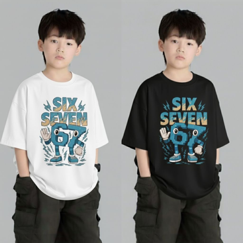 Kaos Oversize Angka 67 six seven Anak Laki Laki/Baju atasan Oversize Anak Cowok/Kaos Anak laki laki/