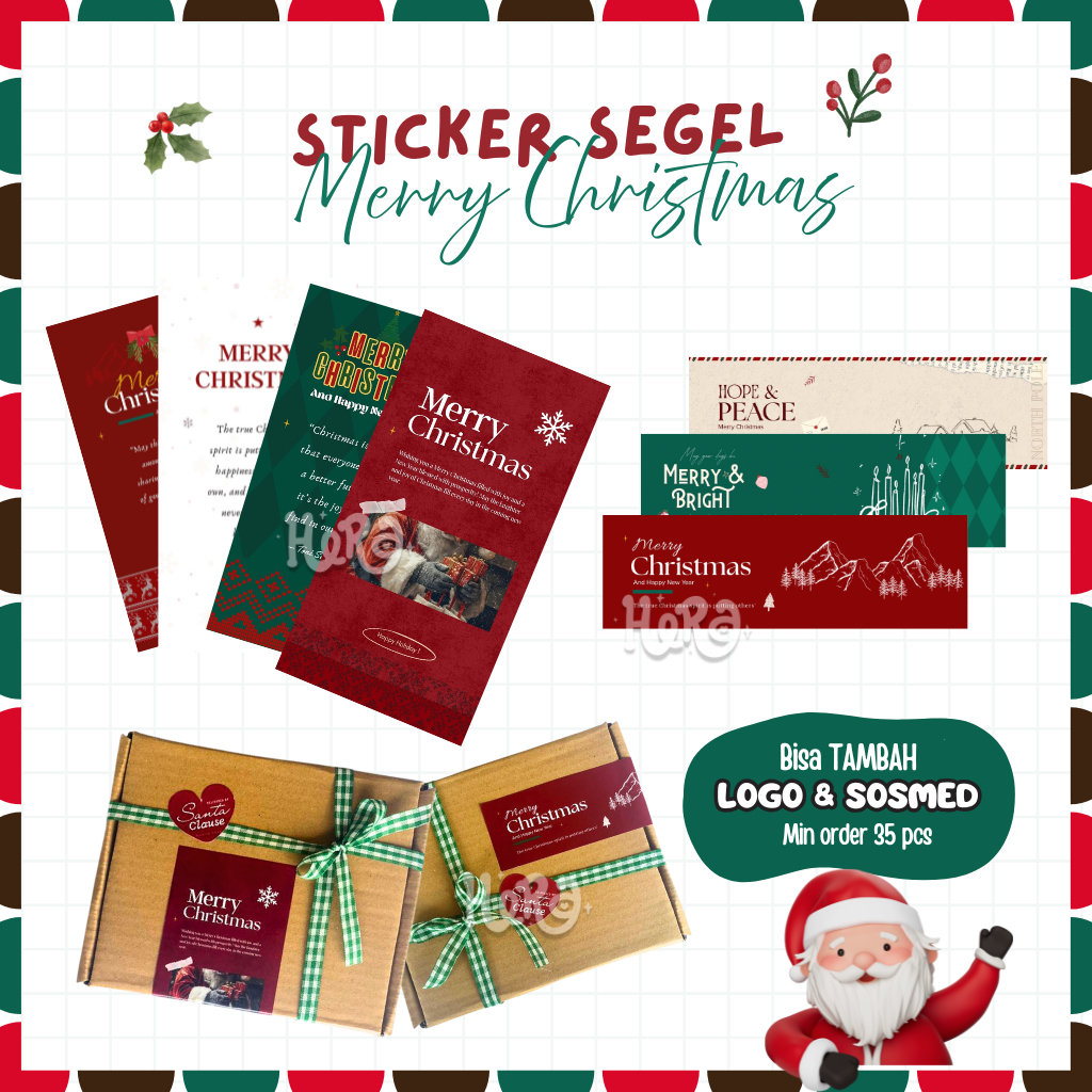 stiker segel box natal merry christmas sticker box natal bisa tambah teks dan logo min order 35pcs