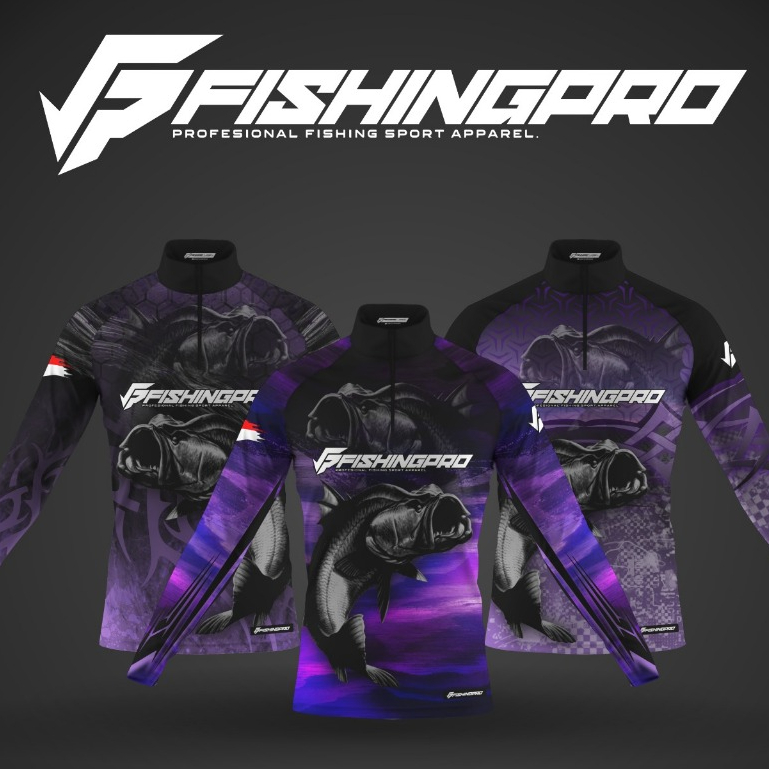 Jersey baju Mancing FishingPro Purple Strom Barramundi/Laut/Kolam/Sungai | Bahan anti UV