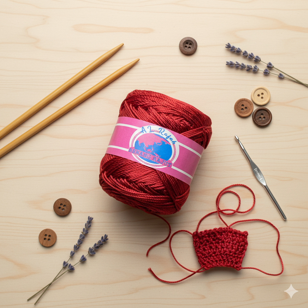ALRAFAH - BENANG RAJUT POLY KILAP WARNA MAROON