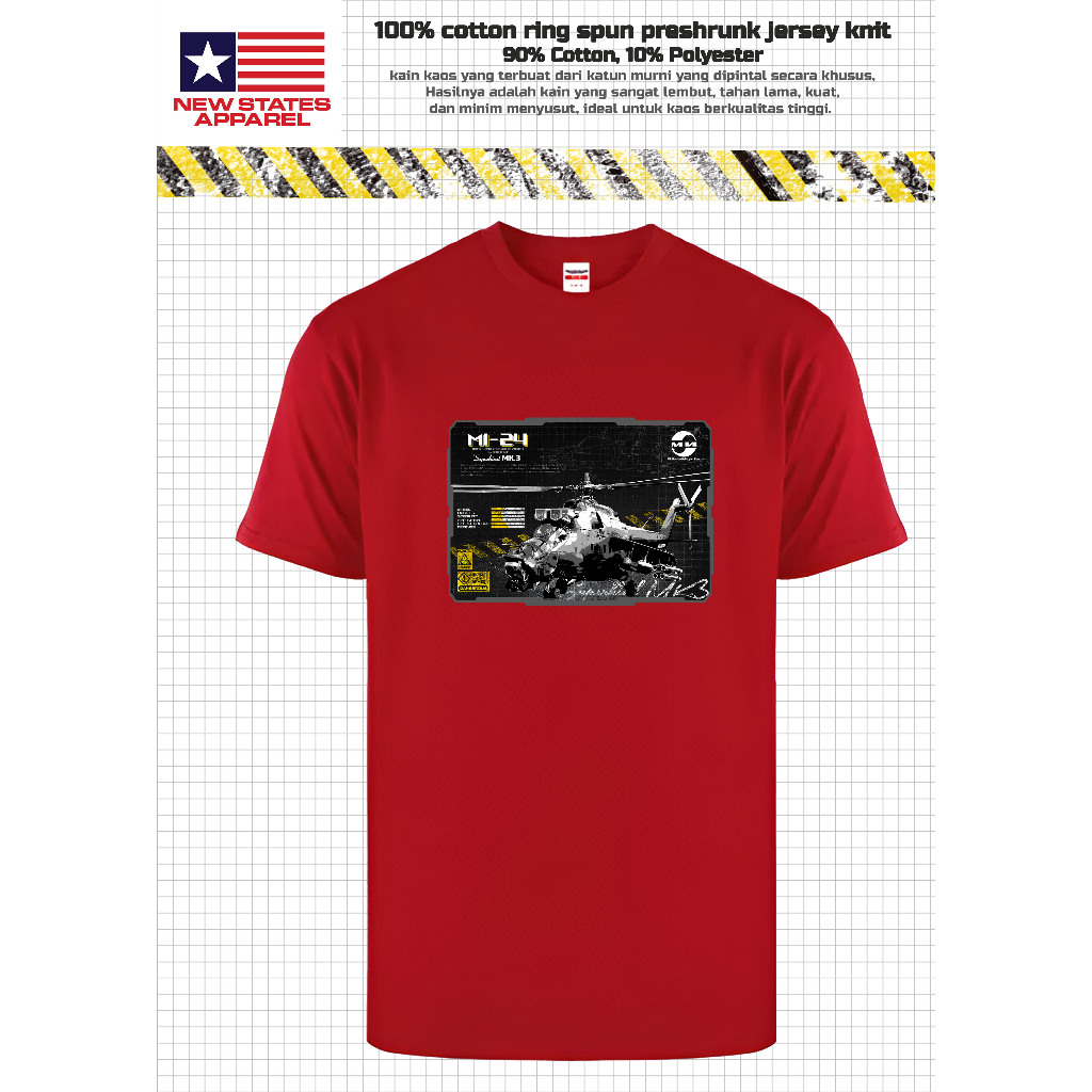 Kaos Premium New States Apparel Print Desain Ala Militer Helicopter MI-24 SuperHind