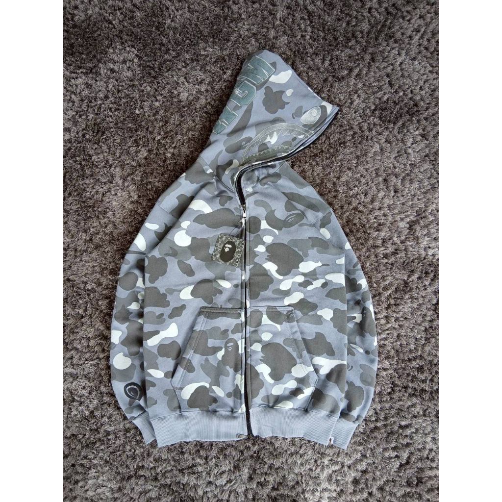 Hoodie zipper Bape Zipper Bape City Camo Grey/Abu sharks Terlaris hoodie Pria wanita