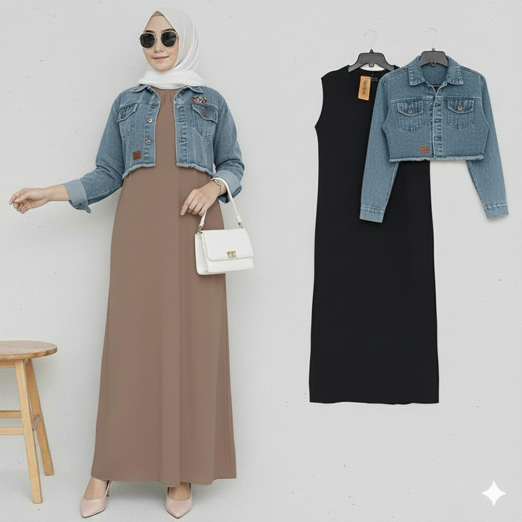 Set Wanita Iner Span Gaya Model Baru Kekinian Dan Elagan OOTD Wanita Terkini Setelan One Set Dress O