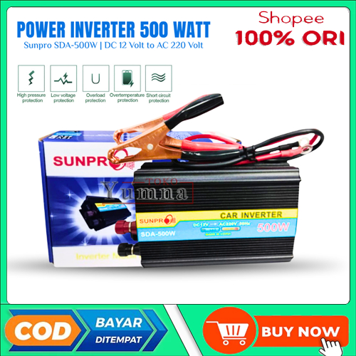Sunpro SDA-500 Power Inverter 500W 12V-24V DC ke AC Mobil