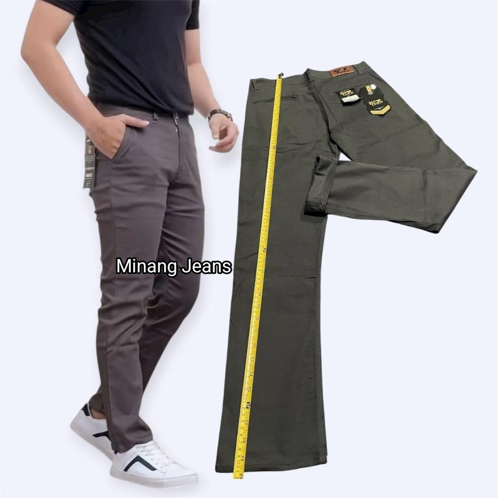 Celana Chino Pria Bgold Slim Fit Abu Abu Bahan Premium Stretch Formal & Casual - Minang Jeans