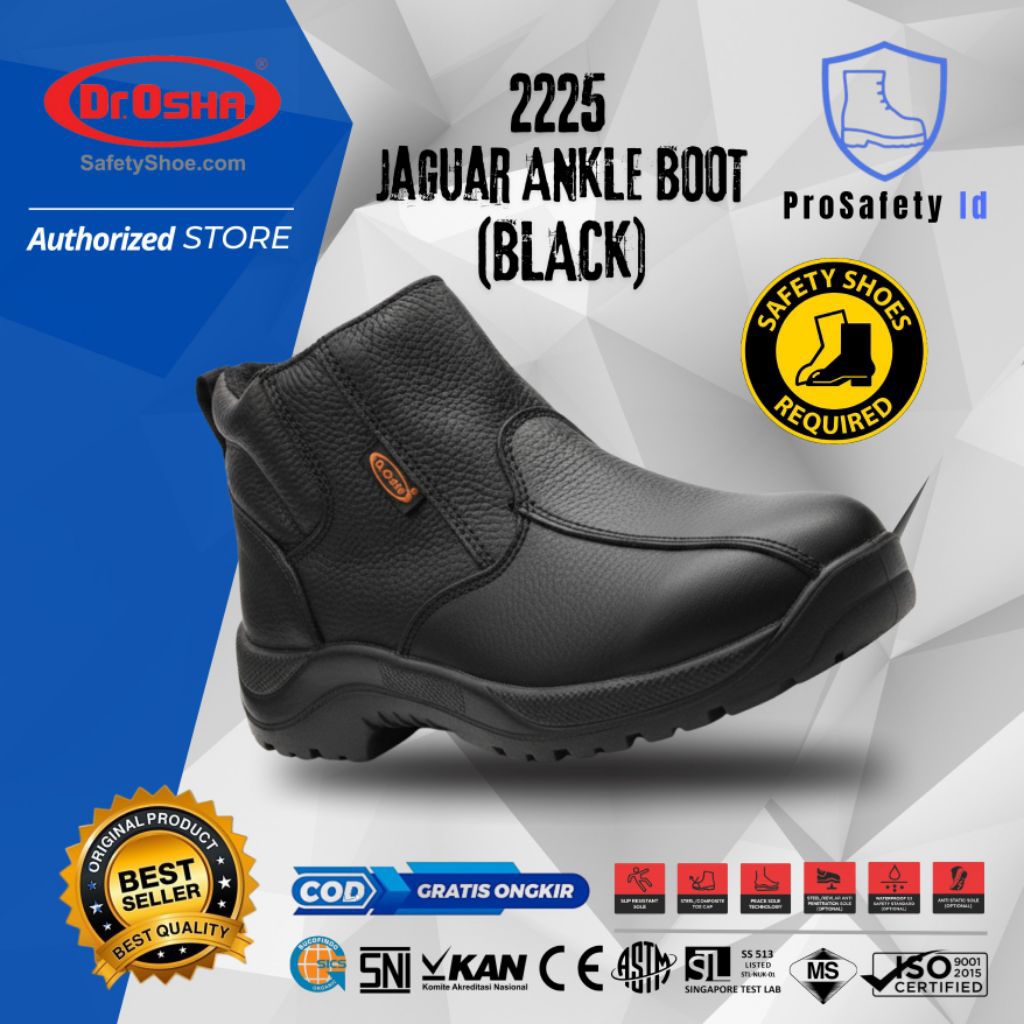 Sepatu Dr OSHA Jaguar 2225 S1 Safety Shoes Ankle Boot with Zipper - Black