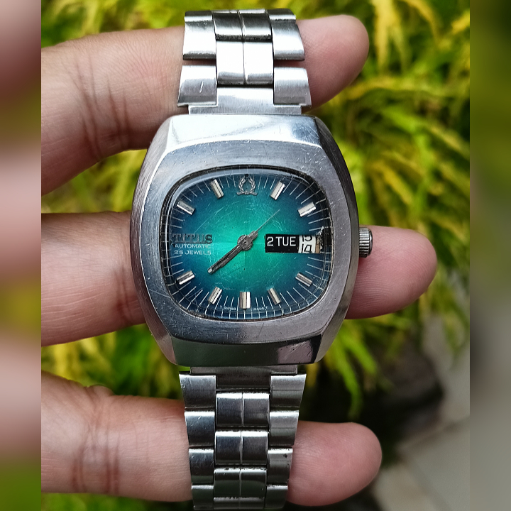 TITUS GENEVE 3568 Silver Green Sunburst Dial Second Original | Jam Tangan Pria Klasik