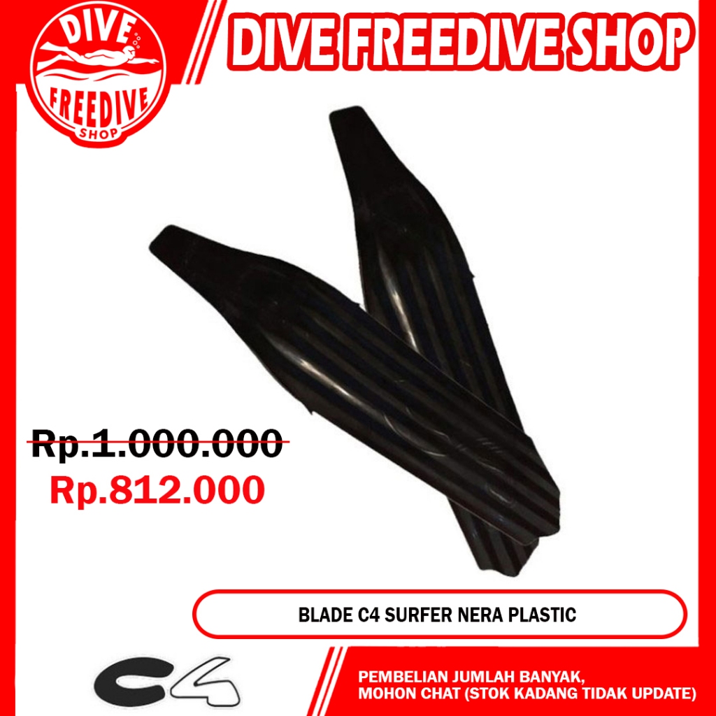 Blade Only Long Fin C4 Surfer Nera Plastic Kaki Katak Selam Panjang Plastic Bi-Fin Freedive Spearfis
