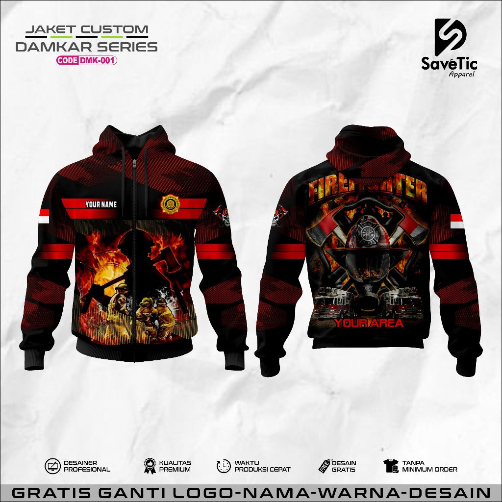 Jaket Damkar Full Printing Sublim/Jaket Custom Damkar/Hoodie/Bomber/Tracktop/Jaket Custom Pemadam Ke