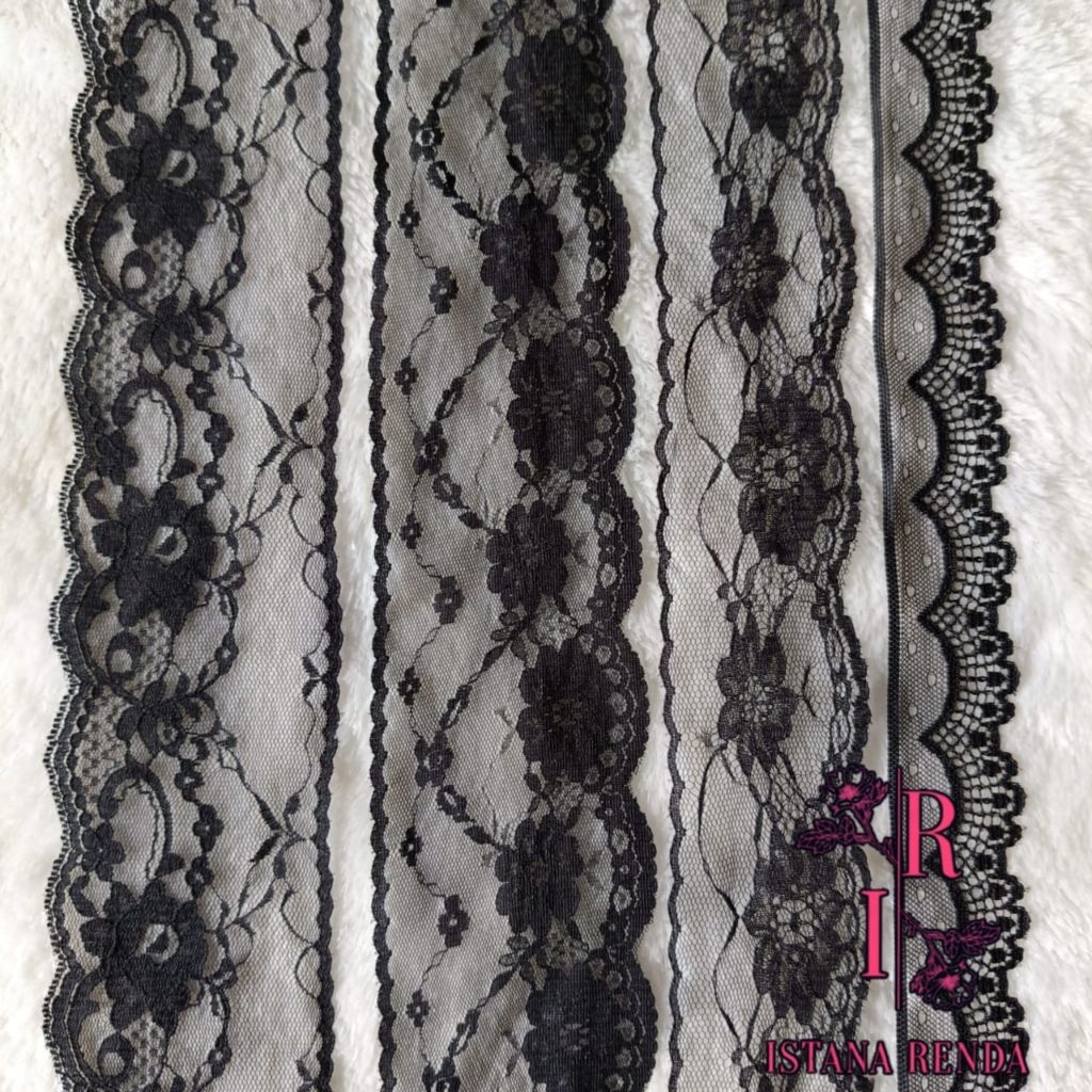 Renda air hitam, renda tile hitam, renda tulle (harga per 100cm)