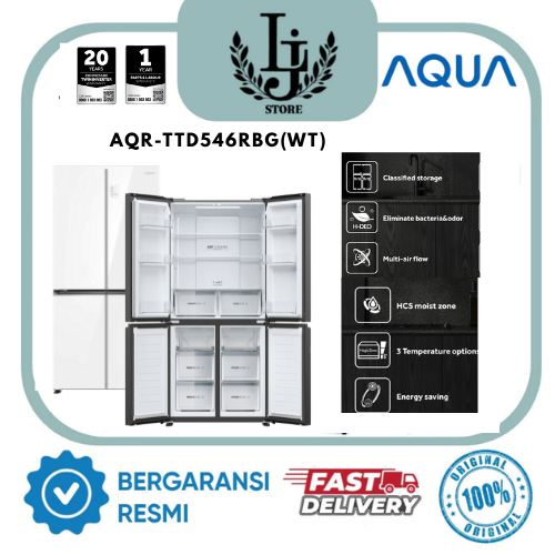 Kulkas Aqua Side by Side 4 Pintu AQR-TTD546RBG(WT) Kulkas 4 Pintu Side by Side Aqua