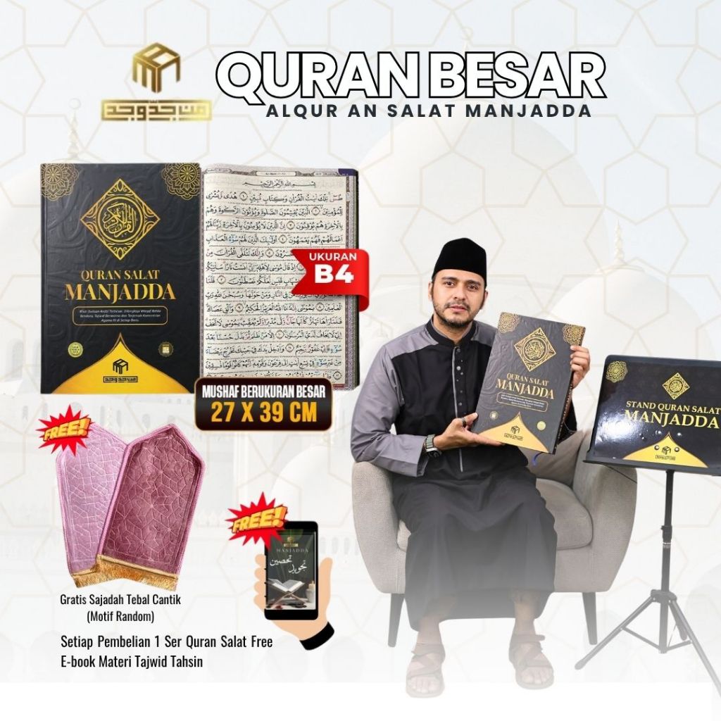 Al Qur an Salat Manjadda Jumbo + Standing Qur an Huruf/Khat Besar Tajwid Berwarna Terjemahan Kemenag