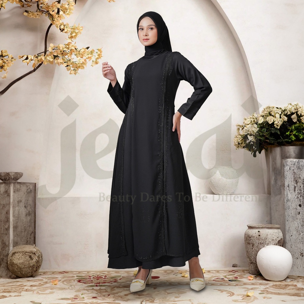 JENAI - Gamis Abaya Hitam Turkey Renda Mewah dan Elegan