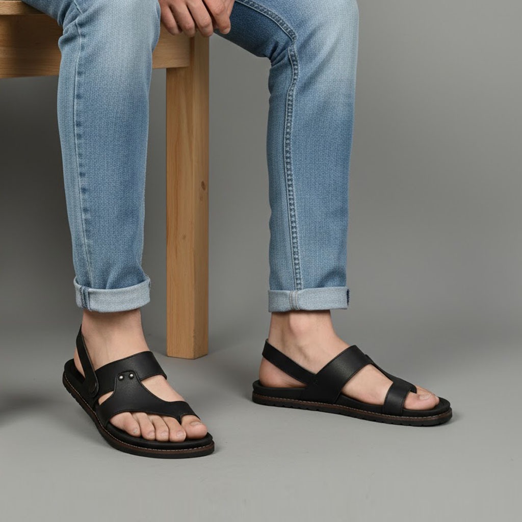 Sandal pria kulit asli kasual kekinian ukuran 39-44 - RIOT TEVEZ