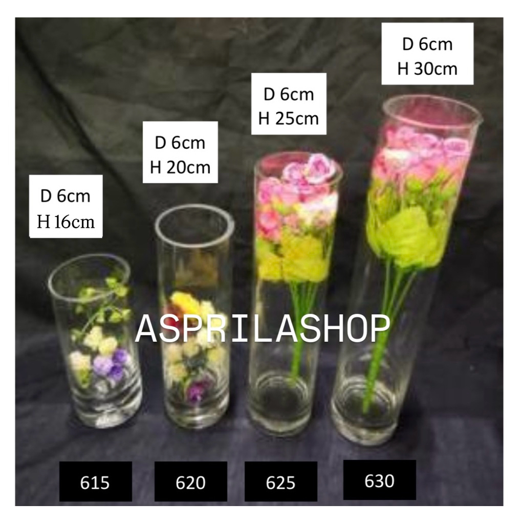 [ OJOL ] vas bunga tinggi kaca bening 6x16 6x20 6x25 6x30 murah terjangkau elegan cantik pot bunga d