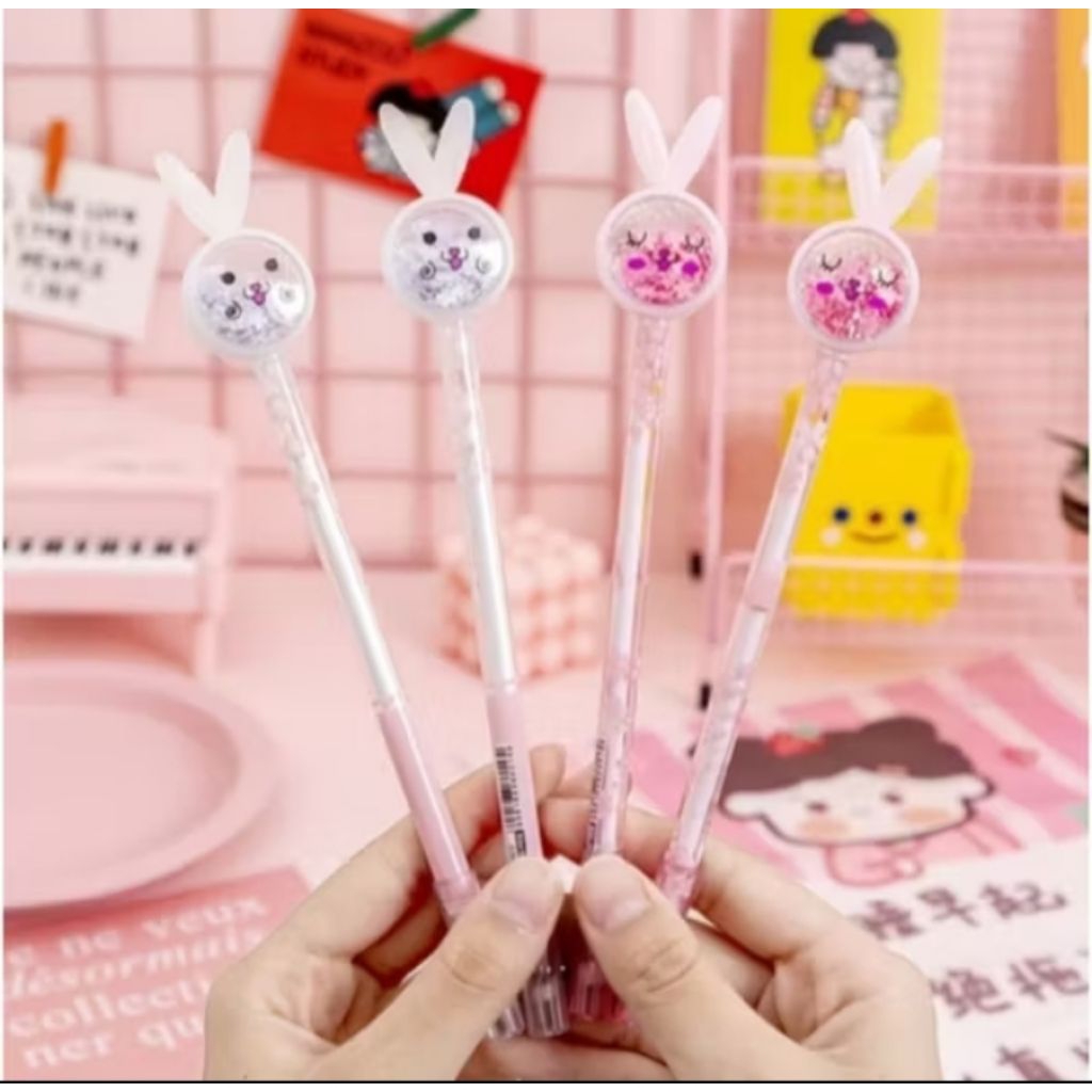PULPEN KARAKTER PAYET GLITTER BUNNY LUCU/ PULPEN MURAH KARAKTER LUCU