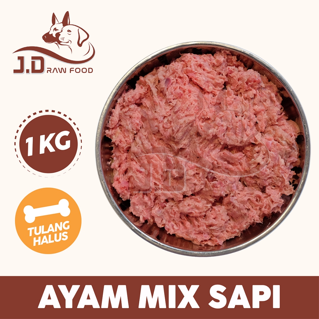 Ayam mix Sapi Raw food giling makanan anjing (dogfood chicken+beef) 1kg | JD Raw Food