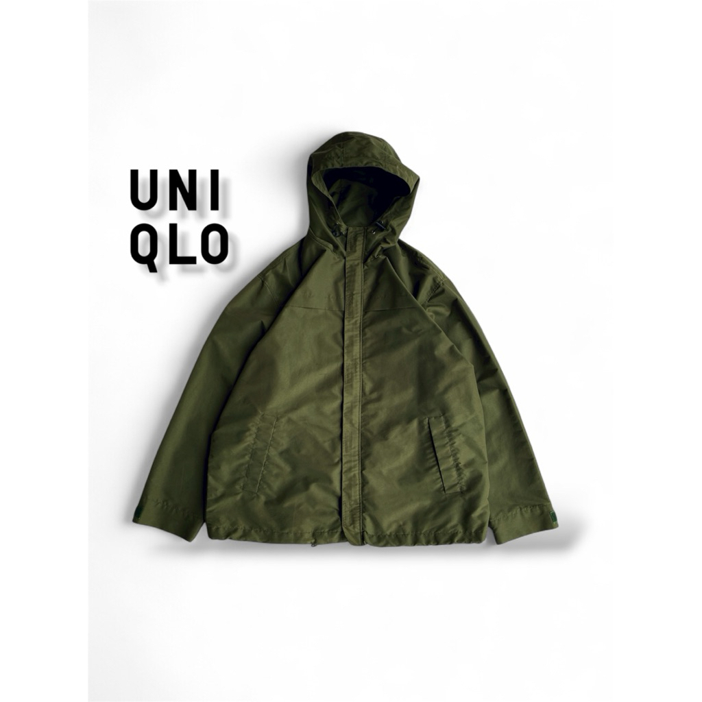 90’s Uniqlo Nylon Tech Gimmick Sunfade Cyber ​​Shiny Hoodie Mountain Parka dengan Tali Serut hijau a