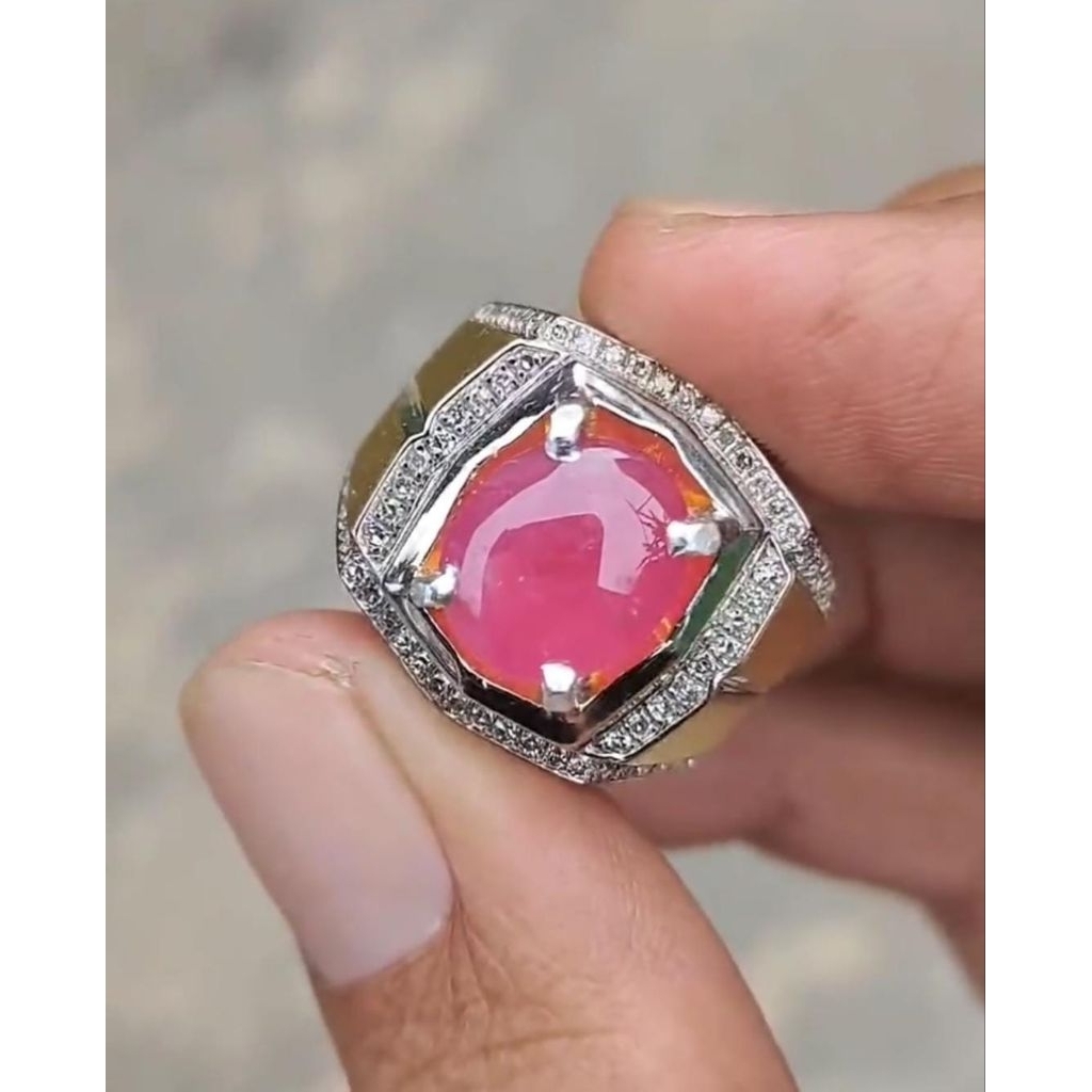 cincin berlian Asli merah Ruby / cincin keren full berlian gratis memo lab / serty card