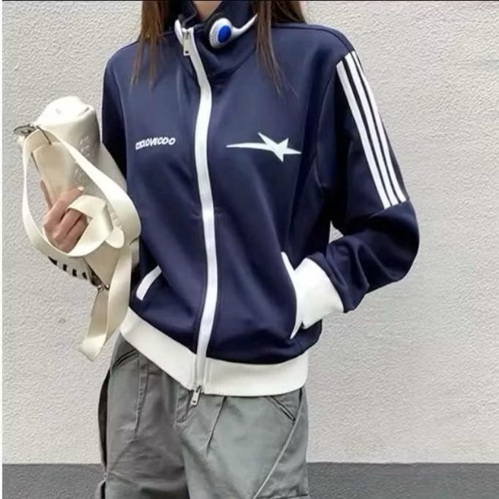 Gues Star Love Jaket Wanita List Stripe Zipper