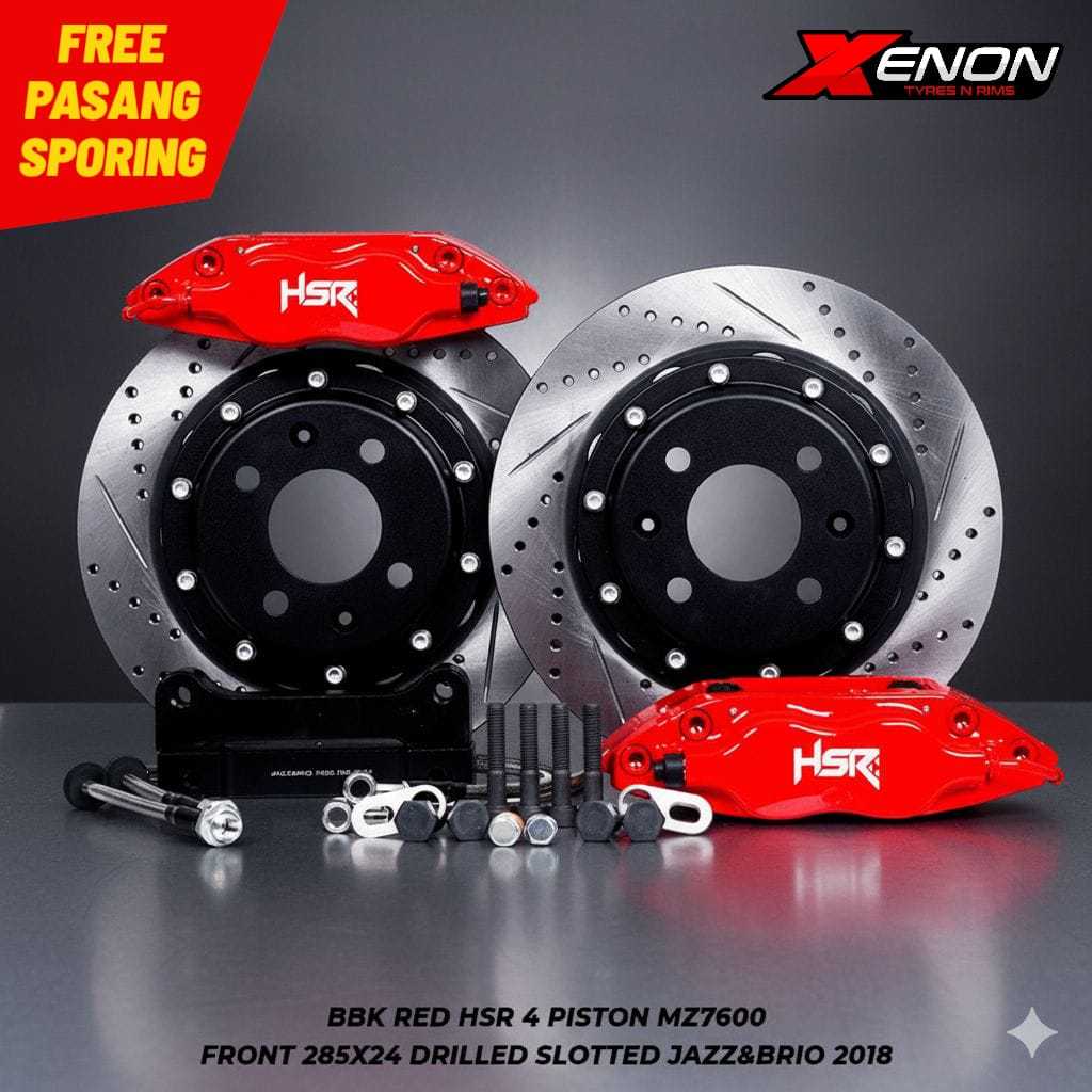BBK UNTUK JAZZ & BRIO || BBK RED HSR 4 PISTON MZ7600 FRONT 285X24 DRILLED SLOTTED JAZZ, BRIO 2018
