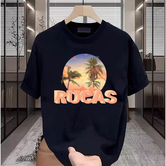 COD Kaos OOTD Pria Baju Hitam Putih Motif Pantai Sunset untuk Penampilan Harian Stylish