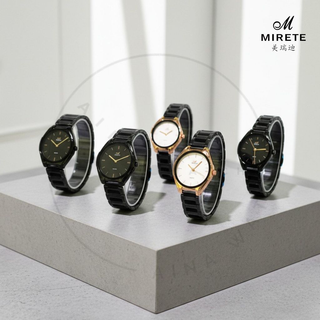 Jam Tangan MIRETE MRT-RT03 Wanita Pria Stainless Steel Rantai Black Gold White Mesin Quartz Original