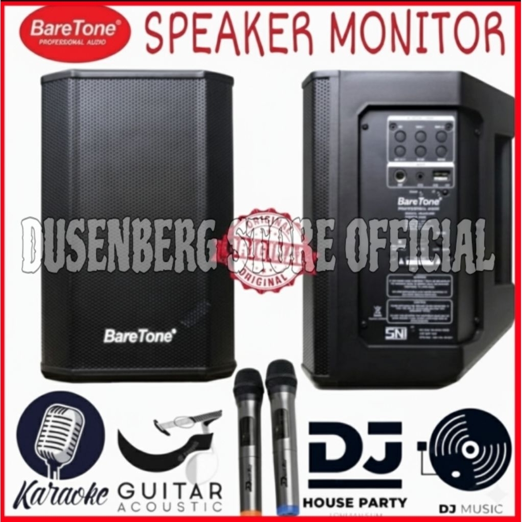 Speaker Monitor BARETONE 5 Inch Plus 2 Mic Wireless , Karaoke Youtube
