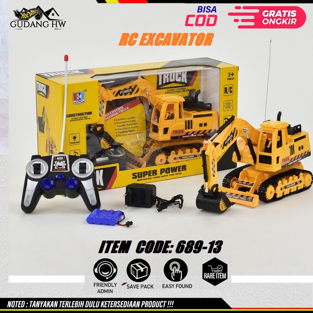 MAINAN REMOTE CONTROL SUPER POWER ESCAVATOR HENGJIAN  68912, MOBIL RC BEKO UKURAN SEDANG