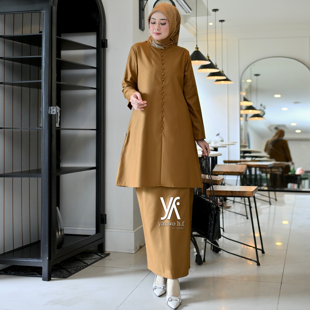 Yahwo Hijab Fashion - Setelan Pemda Wanita - Rok Span - khaki tua - Kancing - Busui - Bahan Toyobo