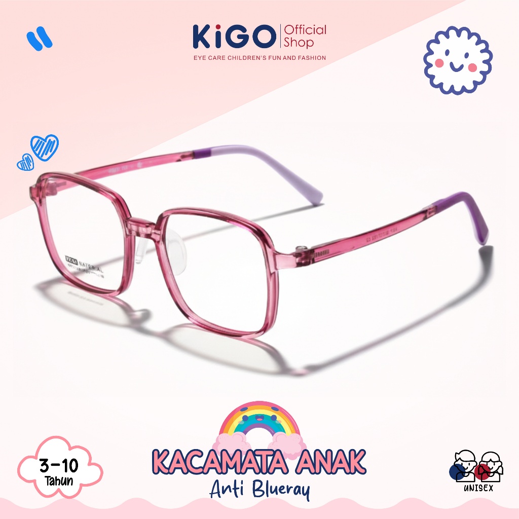 NEW PORODUK KIGO KACAMATA ANAK ANTI BLUERAY MINUS FASHION KIDS PRIA WANITA MODEL KOTAK BAHAN