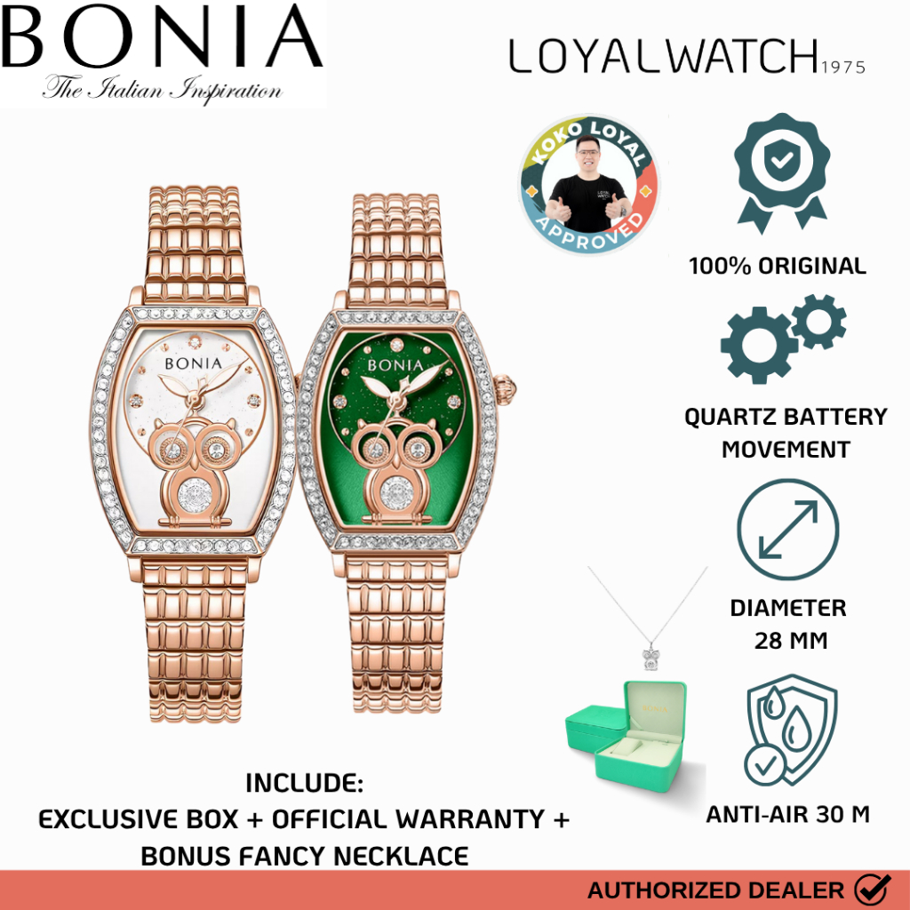 Jam Tangan Bonia Missie Tale Elegance Owl Wanita BNB10843 Stainless Steel + Bonus Exclusive Bonia Ow