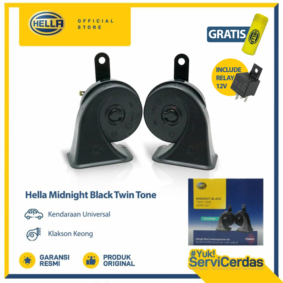 Klakson Mobil Keong Hella Midnight Black Horn 12V Include Relay - Klakson Motor